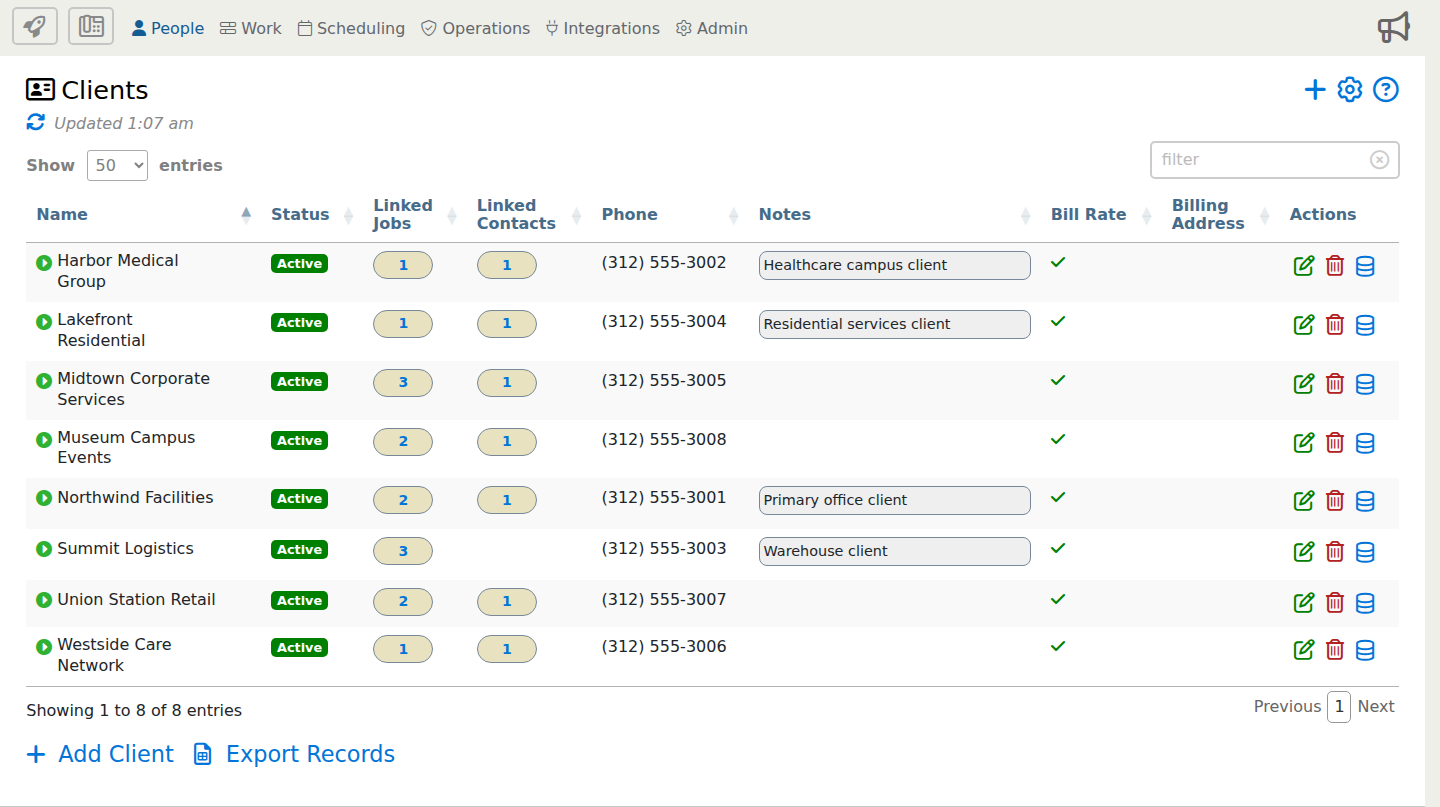 Clients page showing the Add Client launch points.