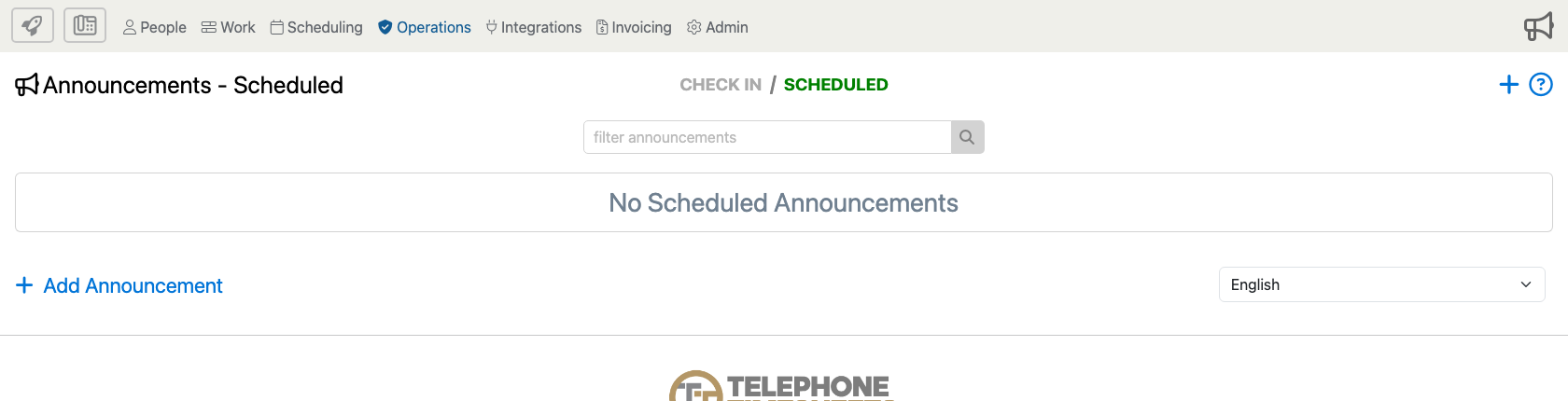 Announcements page showing the upper-right plus icon and bottom Add Announcement button used to open the Add Announcement form.