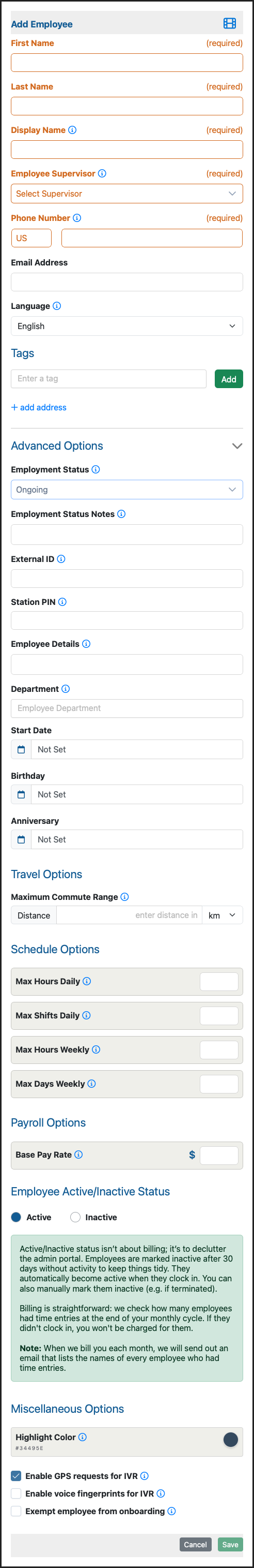 Add Employee composite form showing the full current Add Employee workflow.