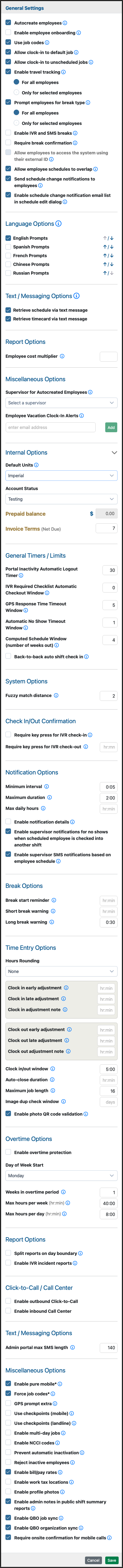 General Settings dialog example