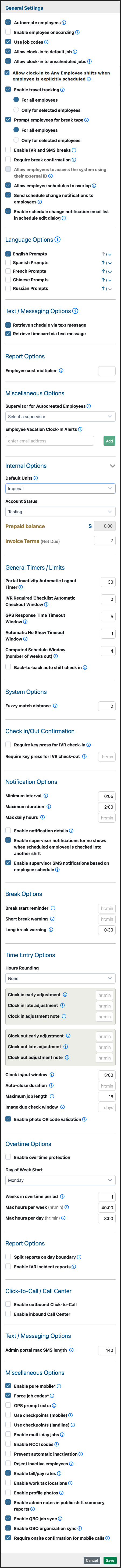 General Settings dialog example