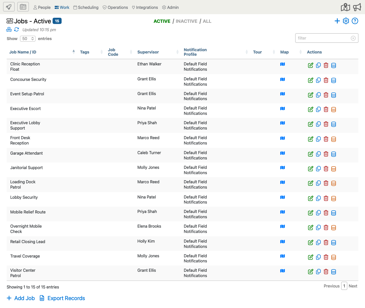 Jobs page showing the Add Job launch points in the upper-right page controls and the bottom-left Add Job button.