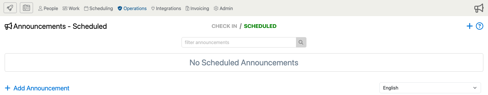 Administrative Portal page showing the bullhorn shortcut used to open the Send Announcement form.