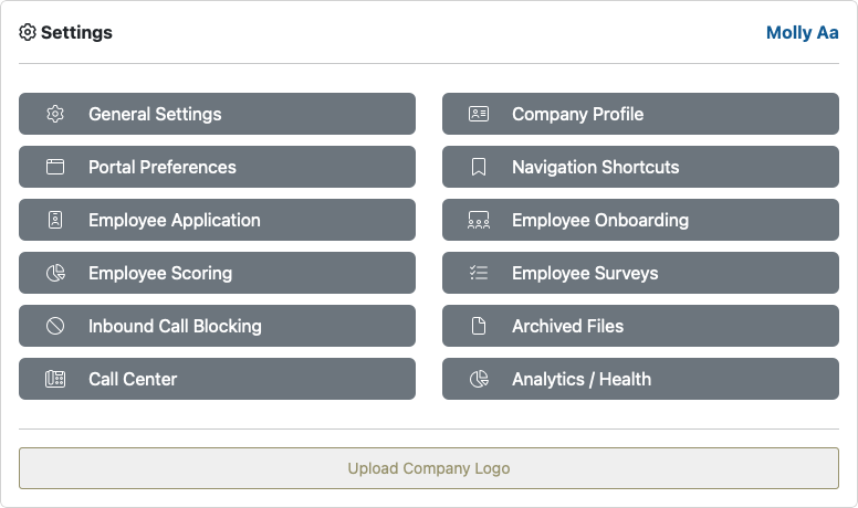 Settings screen example showing the fullest customer-facing Settings layout verified on a non-ADP stage account.